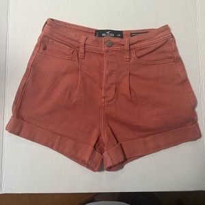 Hollister Red Jean Shorts High-Waisted Cuffed